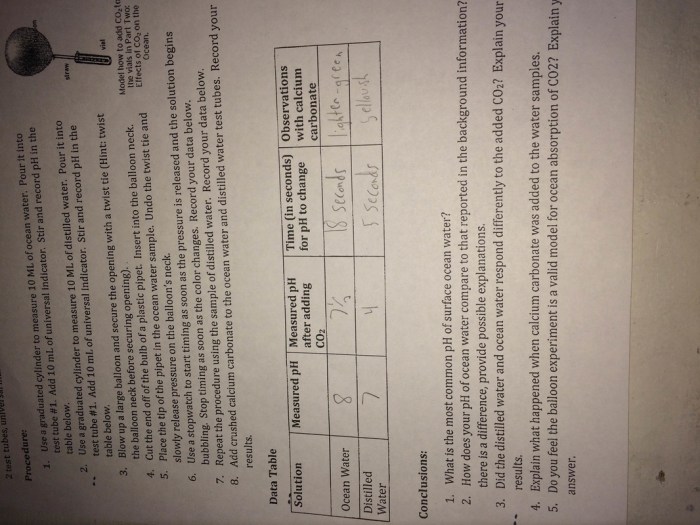 Ocean acidification lab answer key